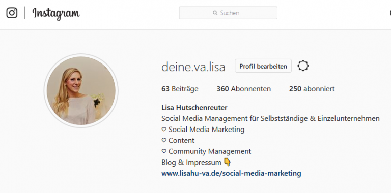 Instagram Profil Lisa Hutschenreuter Social MEdia Marketing Community Management Virtuelle Assistentin