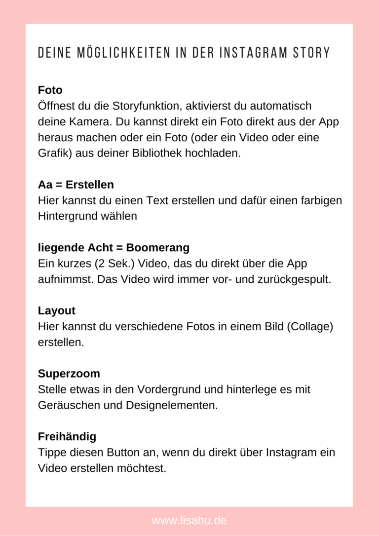 Die Möglichkeiten in der Instagram Story